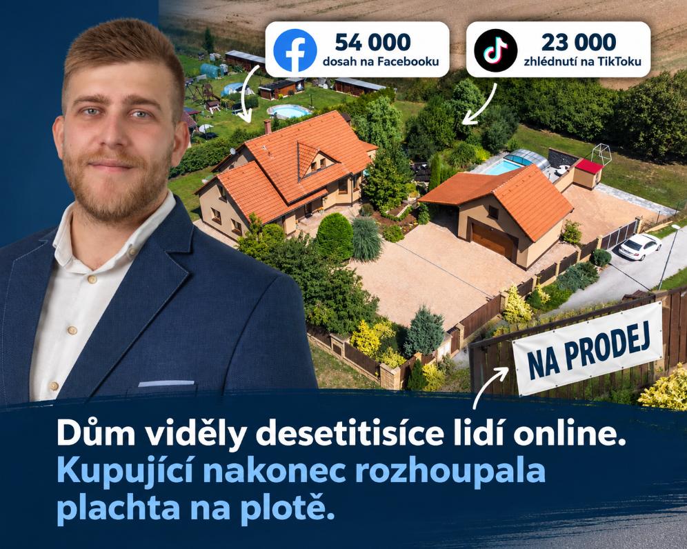 Dům viděly desetitisíce lidí online. Kupující nakonec rozhoupala plachta na plotě